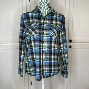 Age of Wisdom Youth XL (20) Green, Blue, Black Button Down Long Sleeve Shirt